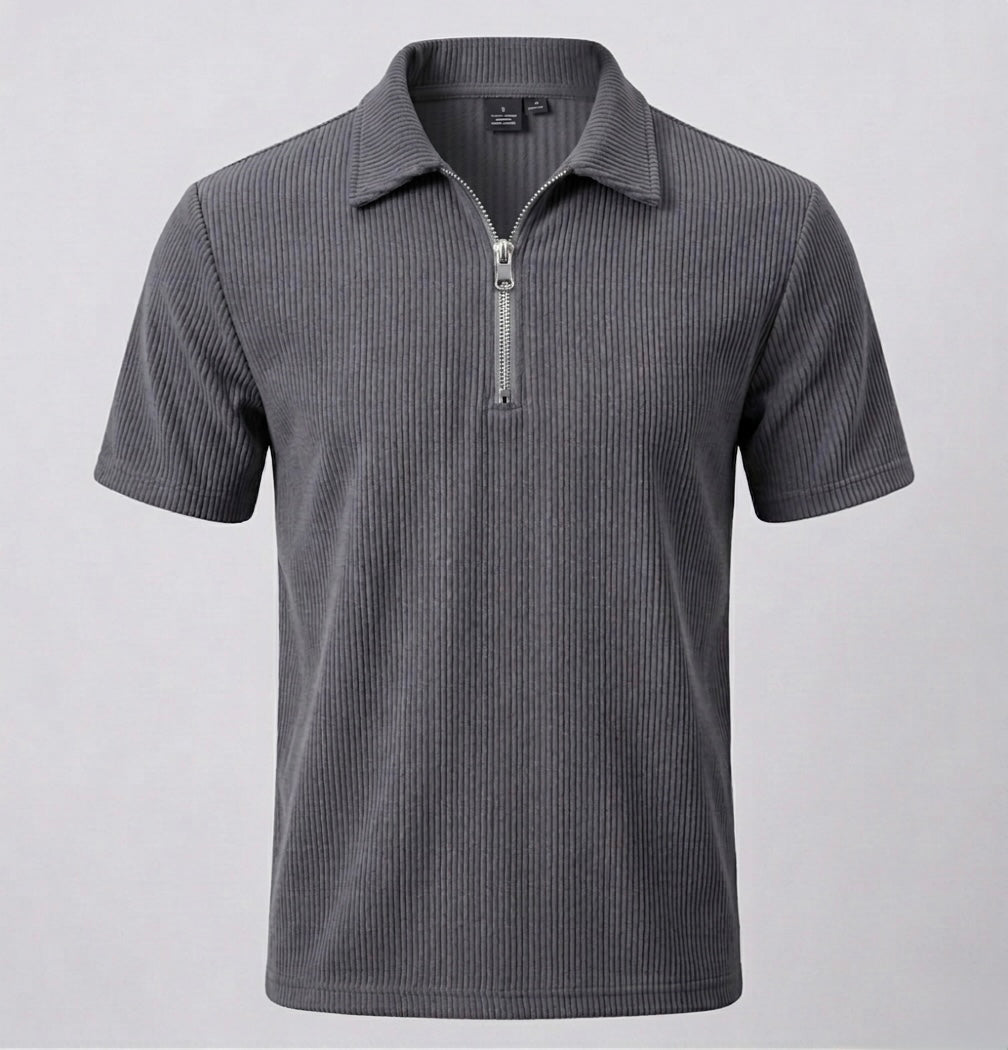 Men's grey Corduroy Quarter-Zip Polo Shirt
