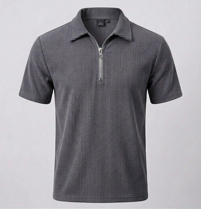 Men's grey Corduroy Quarter-Zip Polo Shirt