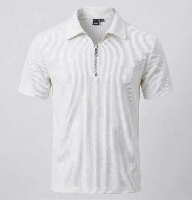 Men's white  corduroy Quarter-Zip Polo Shirt