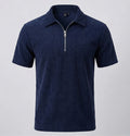 Men's Navy Blue Corduroy Quarter-Zip Polo Shirt